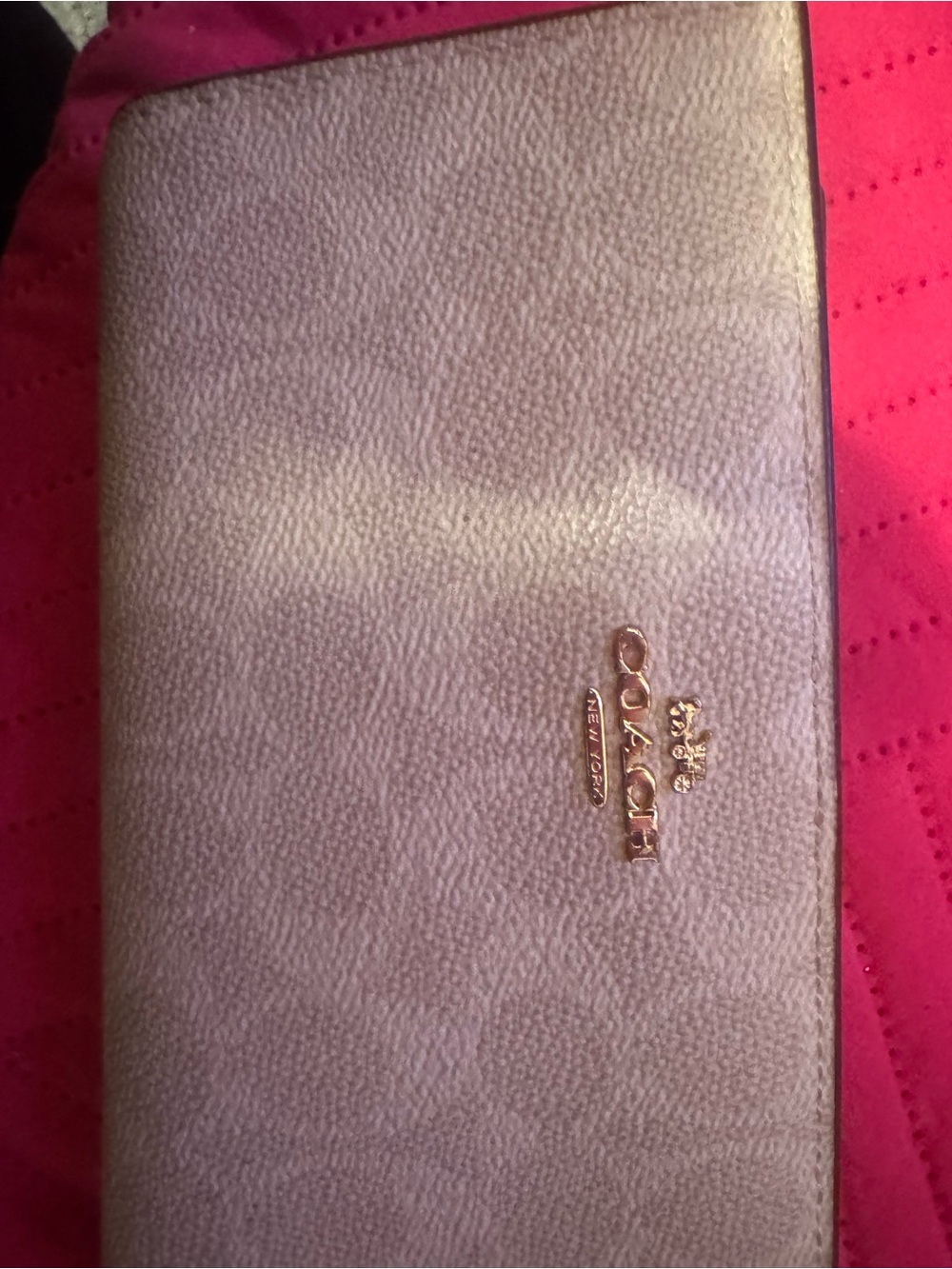 Coach Pebbled Leather Wallet in Mauve with Gold Hardware